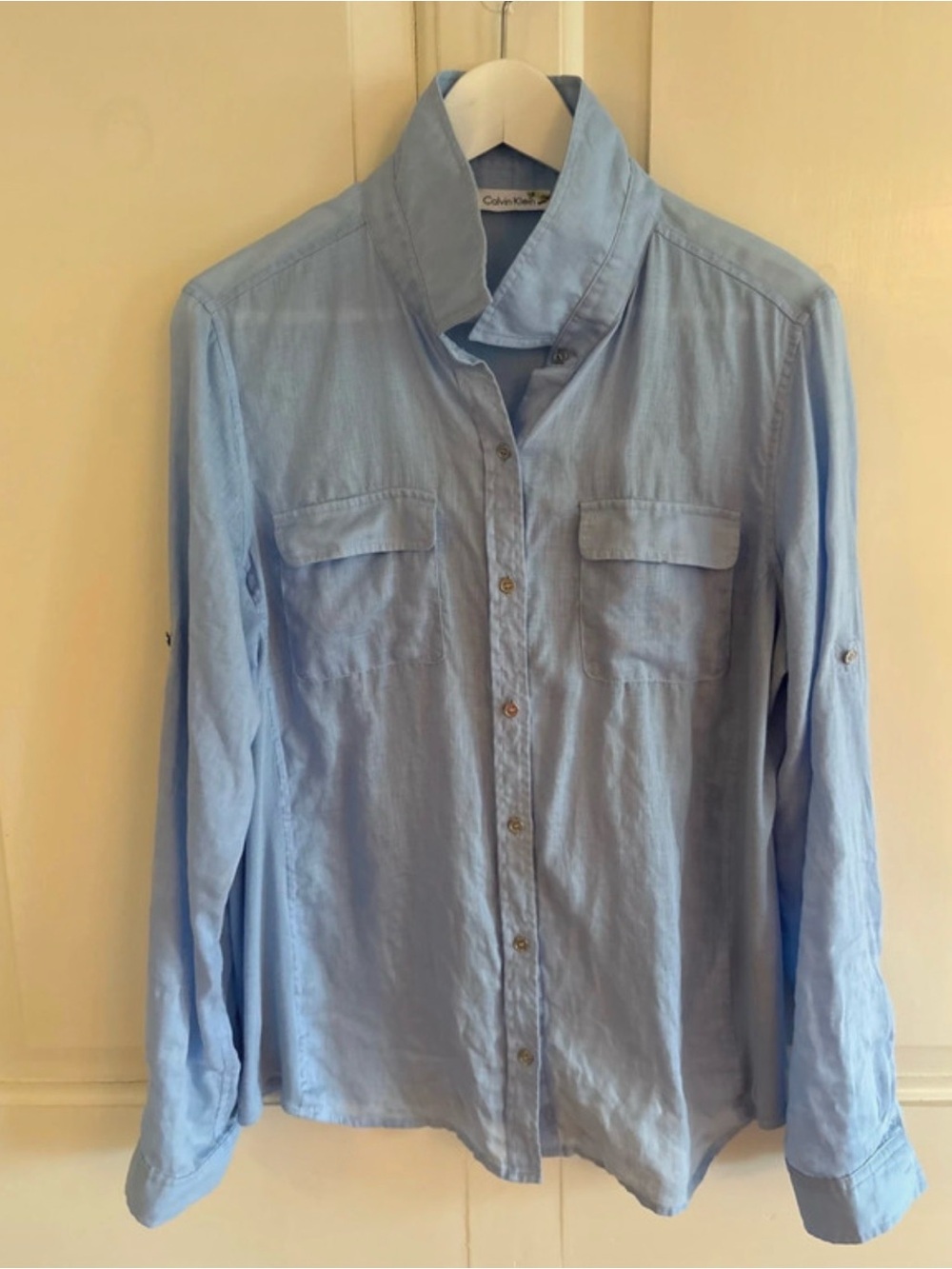 Linen Calvin Klein Light Blue Button Down Shirt Women’s Medium